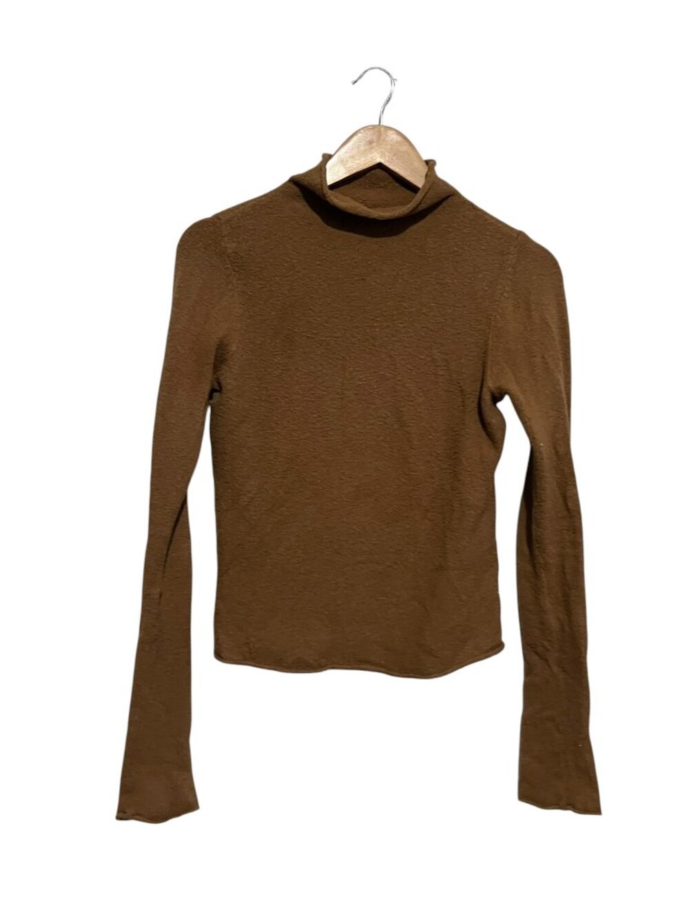 Wilfred Aritzia High Neck Brown Sweater Fitted Long Sleeves Turtle Cowl Textured